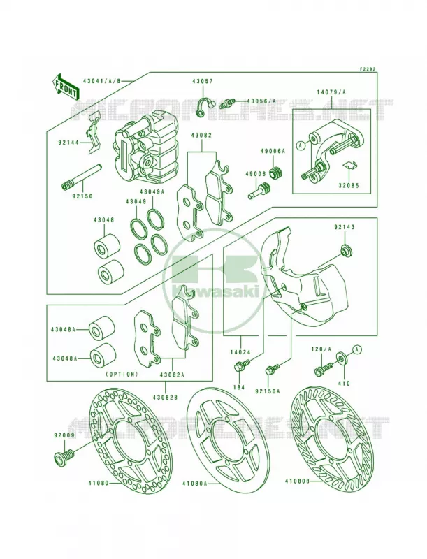 Front Caliper Kawasaki MOTOS 500 1991 KX500  KX500-E3