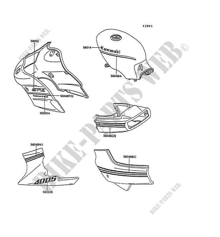 DECALS(RED/WHITE) for Kawasaki GPZ400S 1989